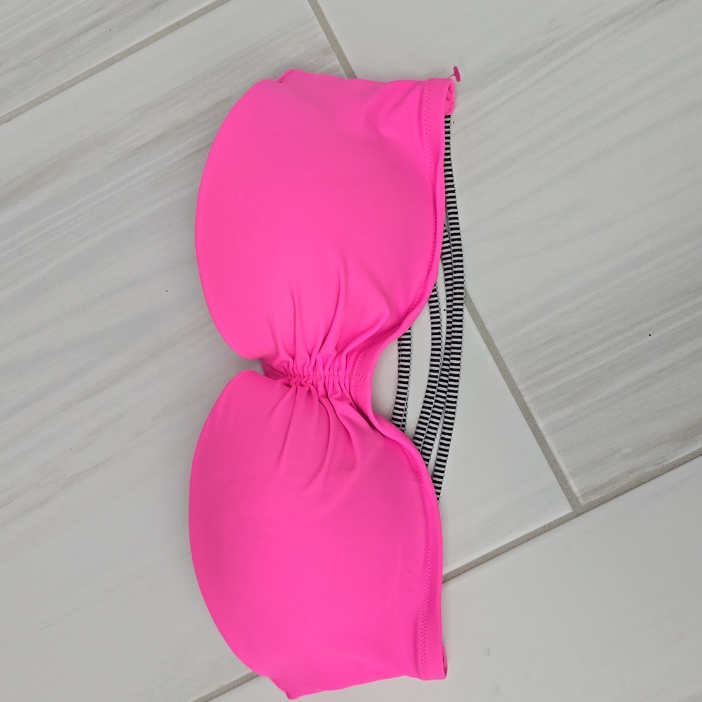 Victoria’s Secret PINK strapless, pink and black bikini top 34D